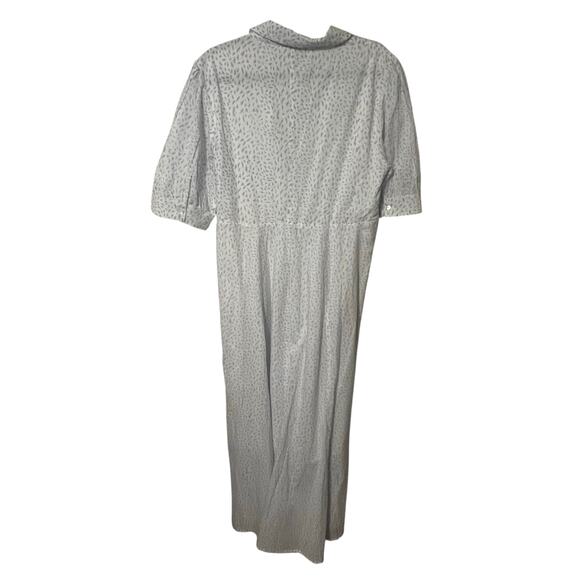 INDIA AMORY Julia SZ L White Blue Short Sleeve Shirt Dress Blue Print Flowy - Picture 5 of 8